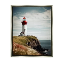 Stupell Industries Lighthouse on High Cliff Landscape Photography Gray Floater Framed Canvas Art Print Wall Art, 17 x 21