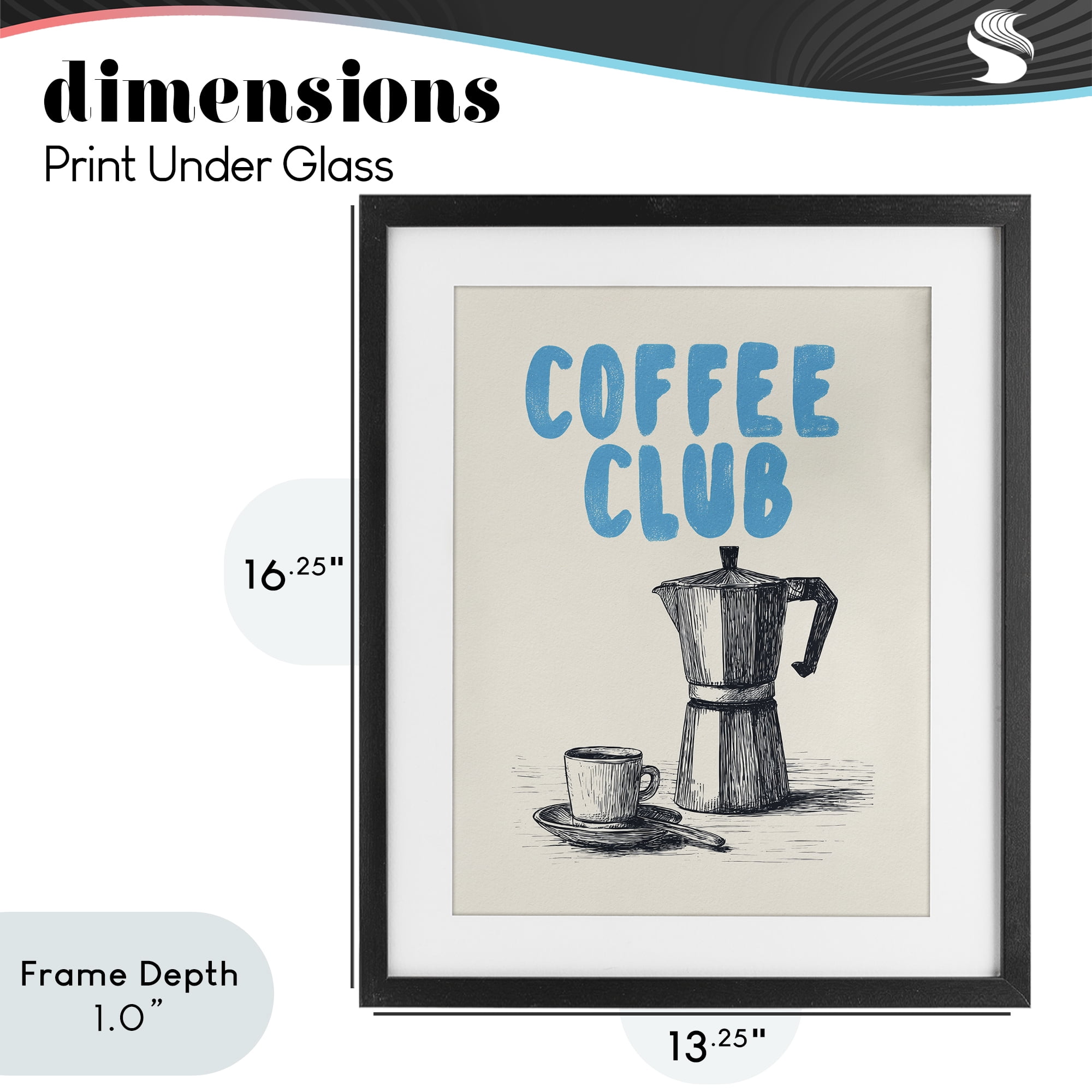 Stupell Industries Coffee Club Retro Drawing Black Framed Print Under Glass, design by Andreas Magnusson