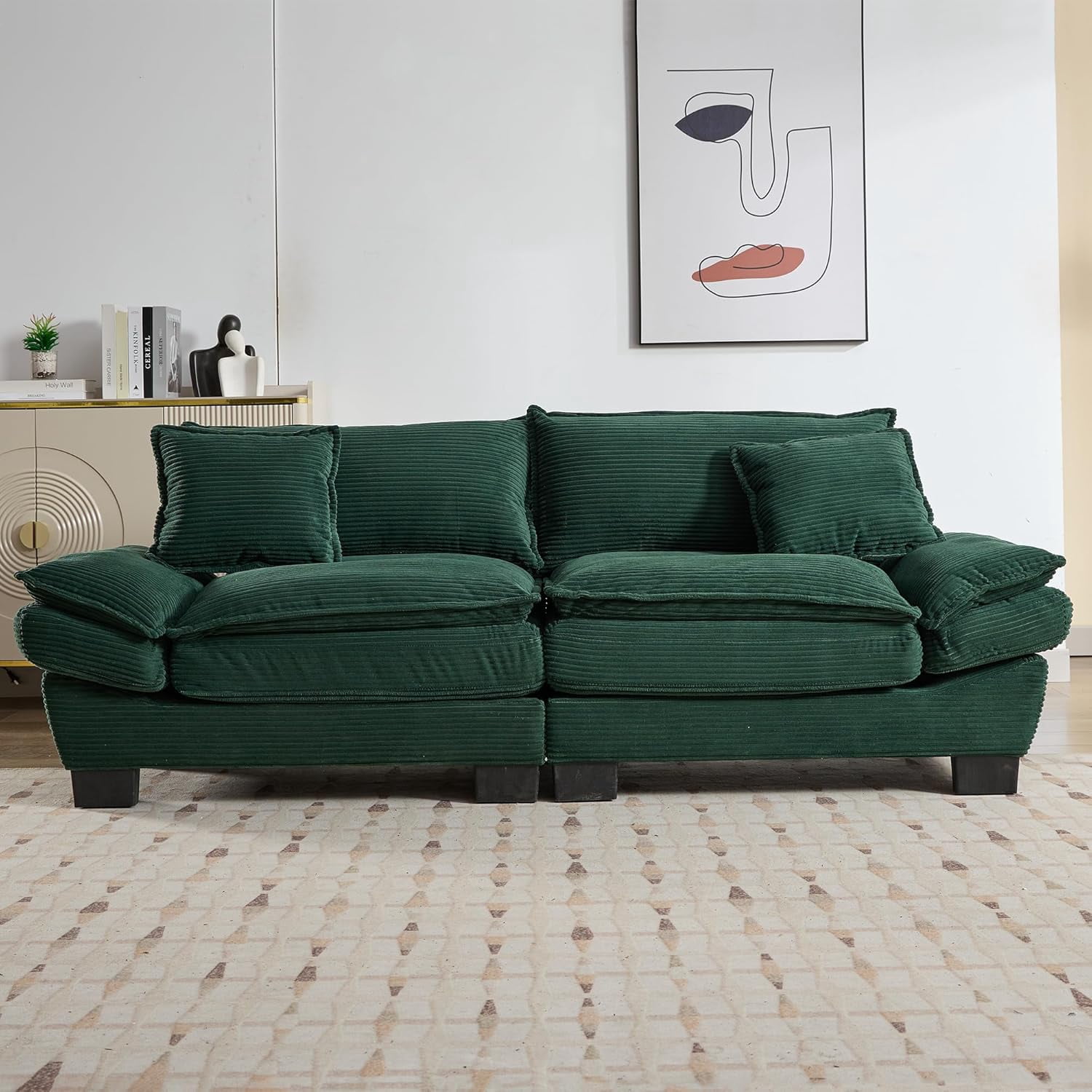 AENKYO 84" Corduroy Loveseat Sofa with Pillows, Modern 2-Seater Couch for Living Room,Green