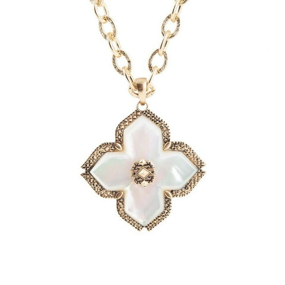 Maltese Cross White Mother of Pearl Golden Chain Pendant Necklace