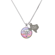 Silvertone Domed Multi Color DSN - I Love You to Texas Necklace