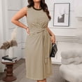 thumbnail image 3 of Robe à Rayures Grande Taille pour Femmes aux Formes, Taille Haute, Sans Manches, Robe Débardeur Midi, Été, Tunique Décontractée, Jaune, TG, 3 of 7