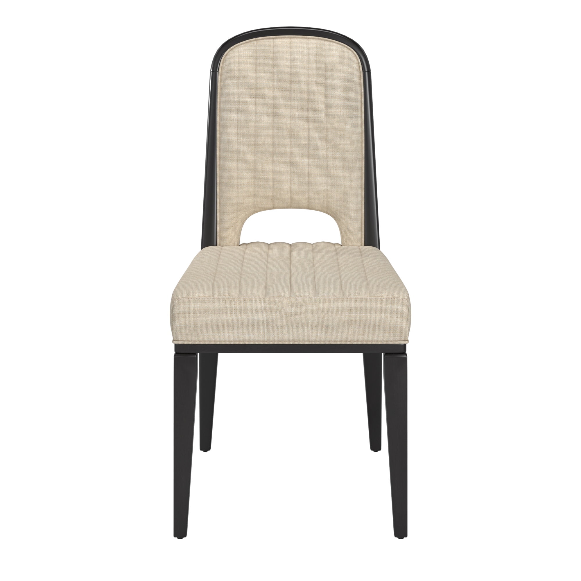 Weston Home Alta Wood Finish Cream Fabric Channel Stitching Dining Chair, Set of 2, Black Oak