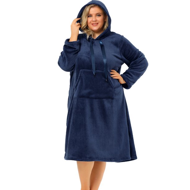 Salón con capucde talgrande pamujer camisones de pijacon bolsillo de canguro Azul 4X