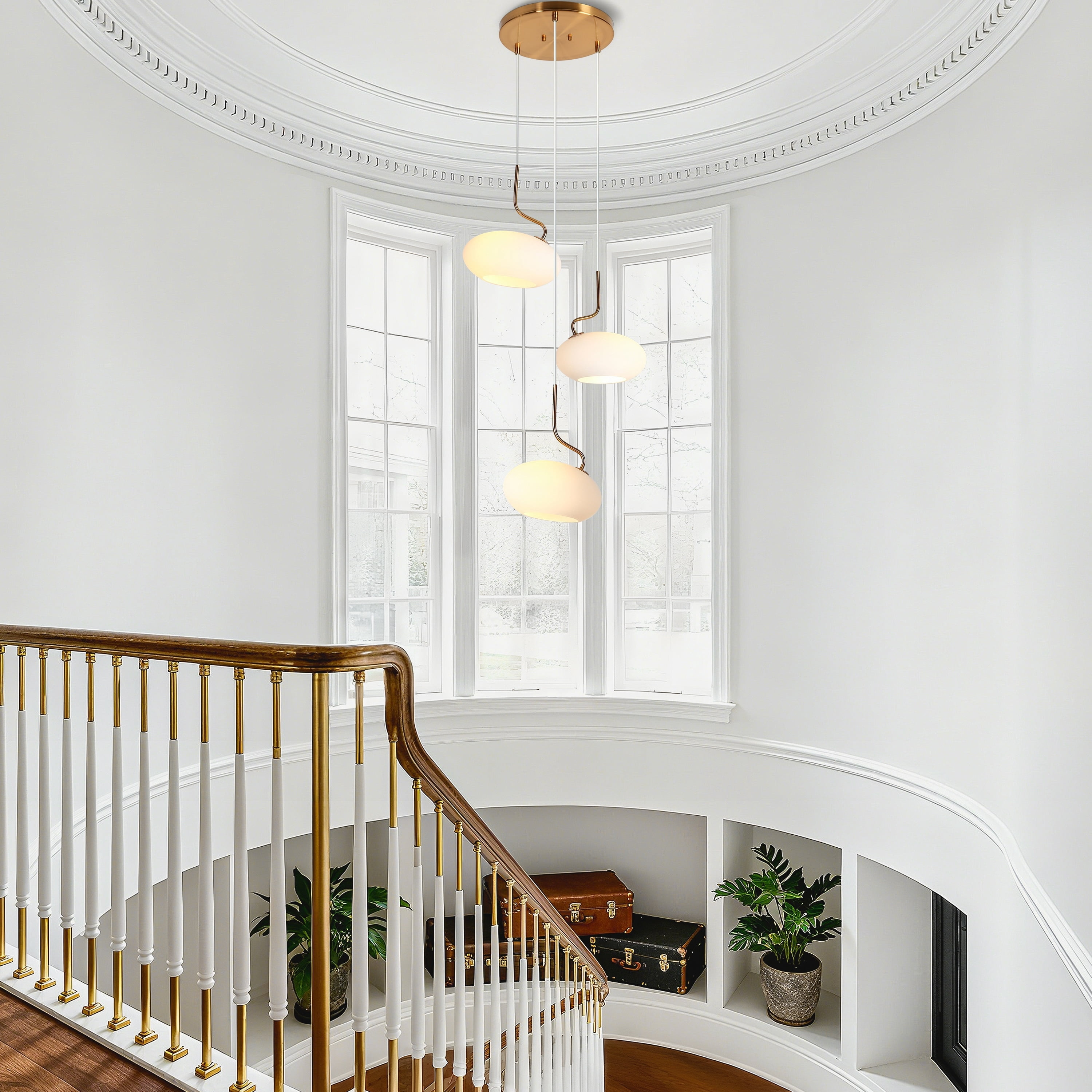 LNC Deglupta 3-Lights 18" Modern Luxury Cluster Integrated LED Chandelier, Gold and White