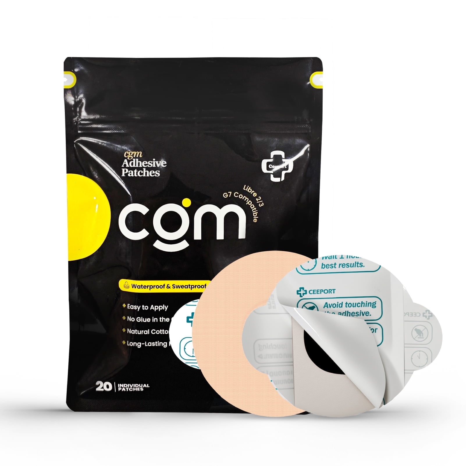 Ceeport 20 Pack Freestyle Adhesive Patches, Sensor Covers Intended for Freestyle Libre 2/3-Enlite-Medtronic Guardian, CGM Sensor Patches(Tan)
