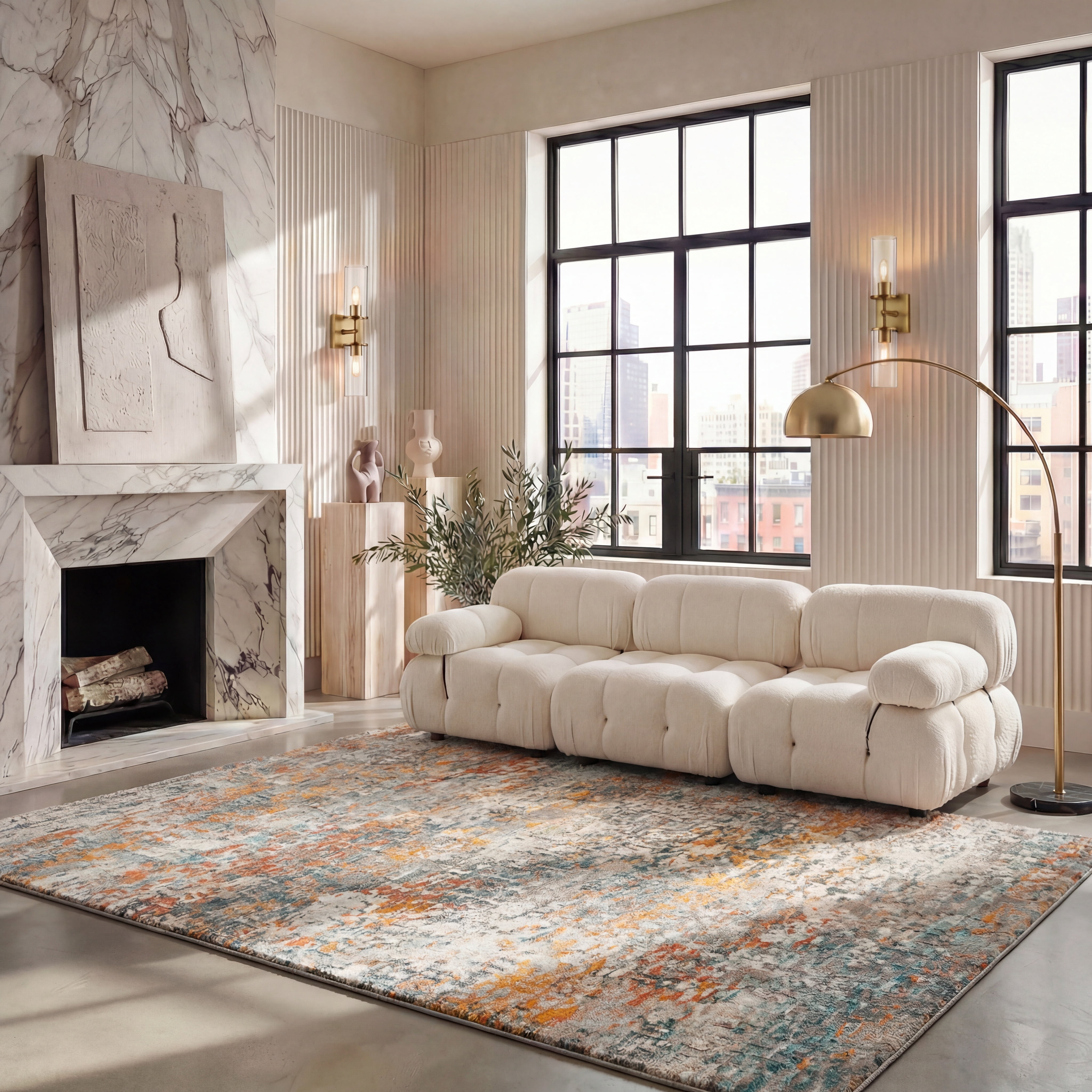 SAFAVIEH Madison Kebo Abstract Area Rug, Grey/Orange, 6' x 9' - Modern Design, Grey & Orange, Ideal for Living Room, Bedroom, Dining Space