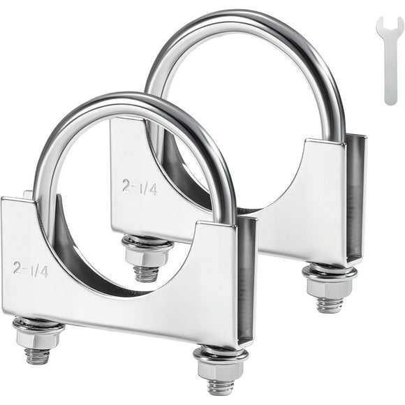 2.25" Heavy Duty U Bolt Exhaust Clamp, 2 1/4 Inch Stainless Steel U Muffler Clamps, Saddle Style, 2PCS
