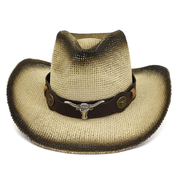 Sombrero De Vaquero Clásico Con Visera Enrollada, Sombrero De Paja De Vaquero Occidental Para Hombres Y Mujeres, Protector Solar De Verano, Sombrero De Vaquera seitruly AP007906-01