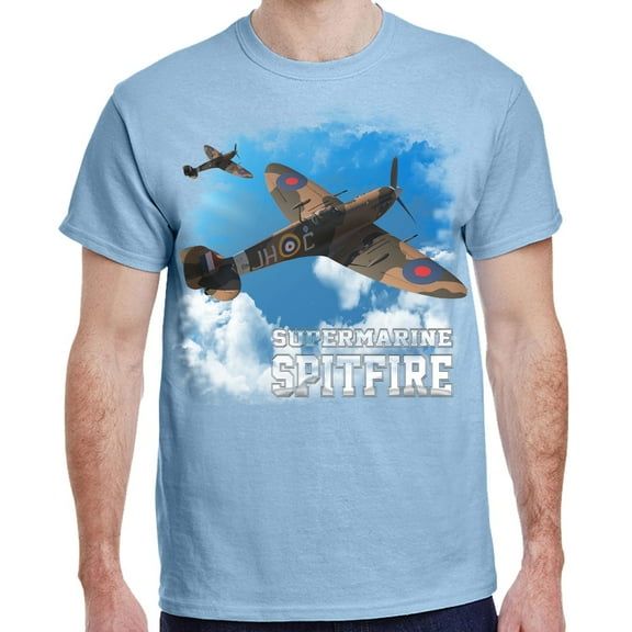 Spitfires In The Clouds Light Blue Adult T-Shirt-Large