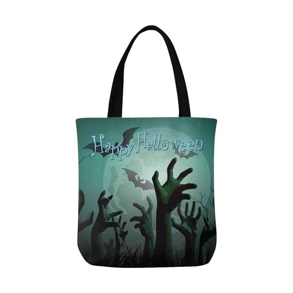 ASHLEIGH Halloween Zombie Party with Bats and Full Moon Canvas Tote Bag Tote Shopping Bag Washable Grocery Tote Bag, Craft Canvas Bag for Women Men Kids
