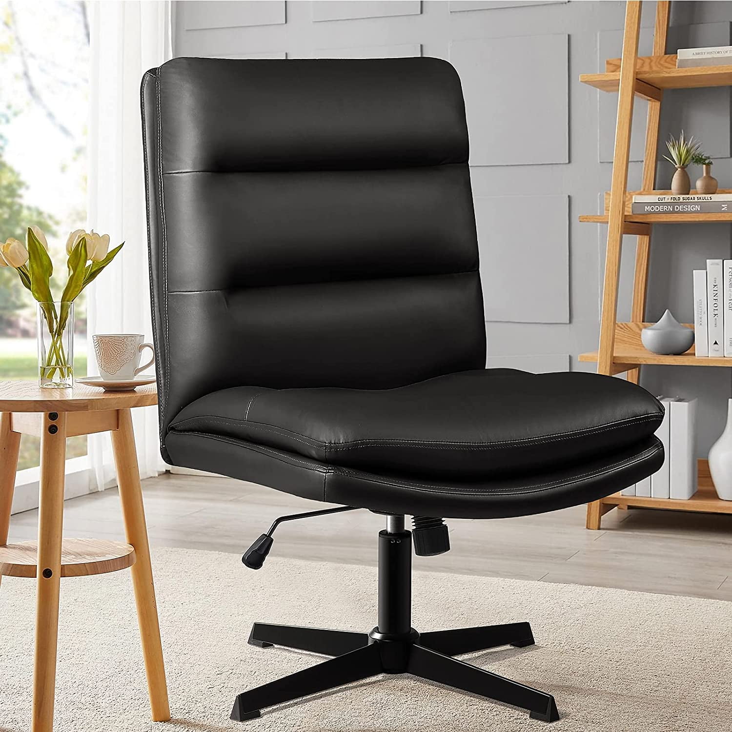 VITESSE PUPadded Armless Office Desk Chair No Wheels, HighBack Wide