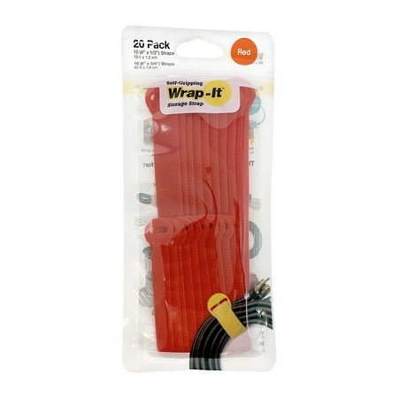 Wrap-It Storage - Self-Gripping Cable Ties (20-Pack) Reusable Hook and Loop Cord Organizer Cable Tie for Cord Management and Organization - Black