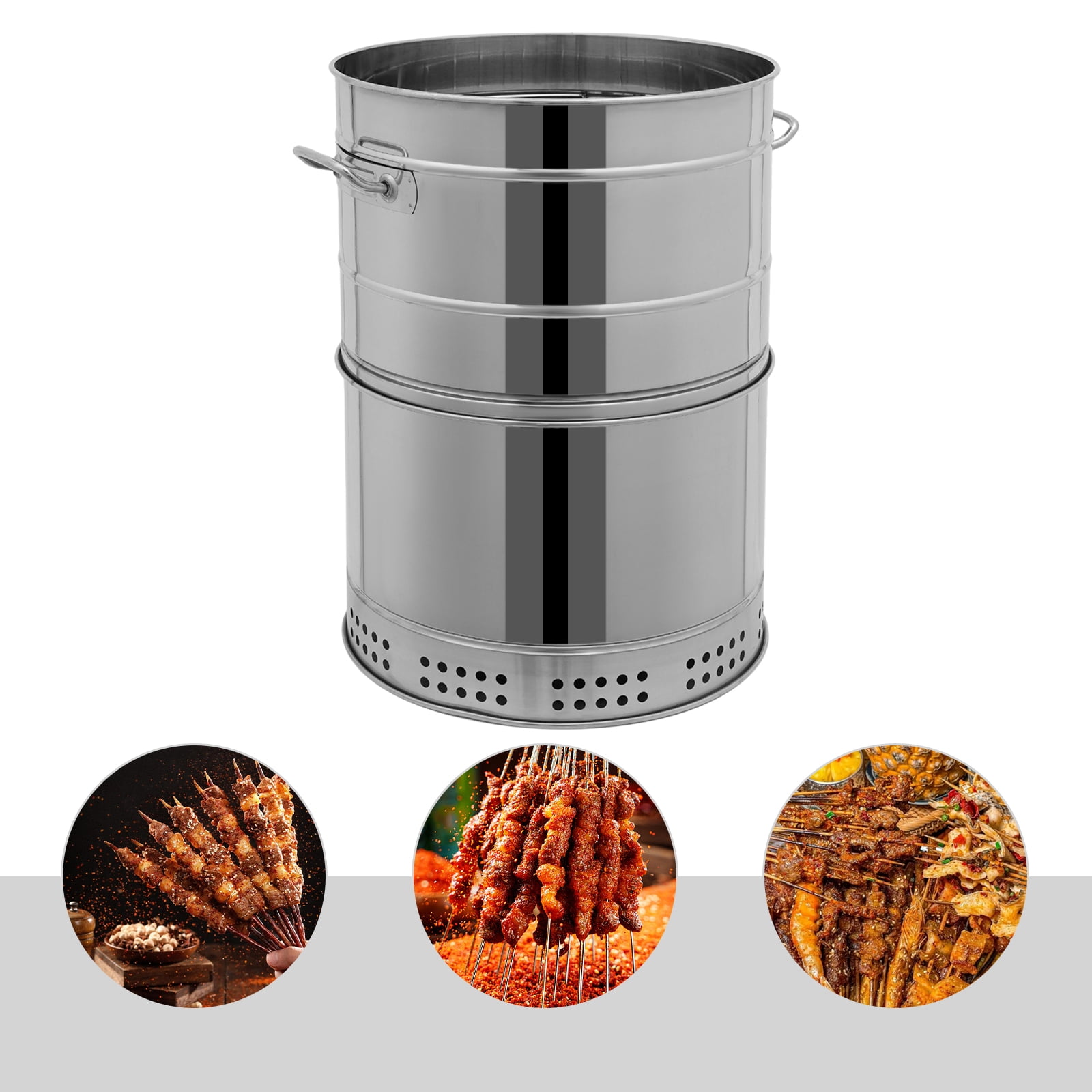 1 PCS Freestanding Large Portable Charcoal Grills,  201 Stainless BBQ Grill Barrel, Portable Barbecue Grill