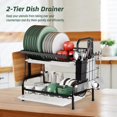 thumbnail image 3 of Dish Drying Rack, 2-Tier Dish Drainer, Dish Drying Rack for Kitchen, Dish Draining Rack with Drain Tray, Stainless Steel Dish Drying Rack with Utensils Holder, Black, 3 of 7
