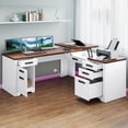 thumbnail image 2 of Craftian L-Shaped Desk with Power Outlets, Computer Desk with Drawers, Executive Desk , White & Walnut Color, 2 of 10