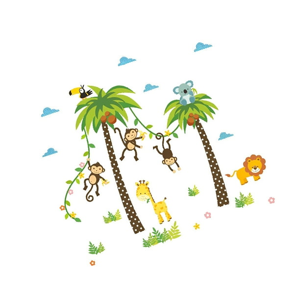 Bewildely Adhesivo de pared de animales de árbol, Fondo de PVC, paredes de salón, Mural DIY, papel tapiz, arte, decoraciones impermeables, calcomanías, Decoración del hogar Bewildely HA075078-01