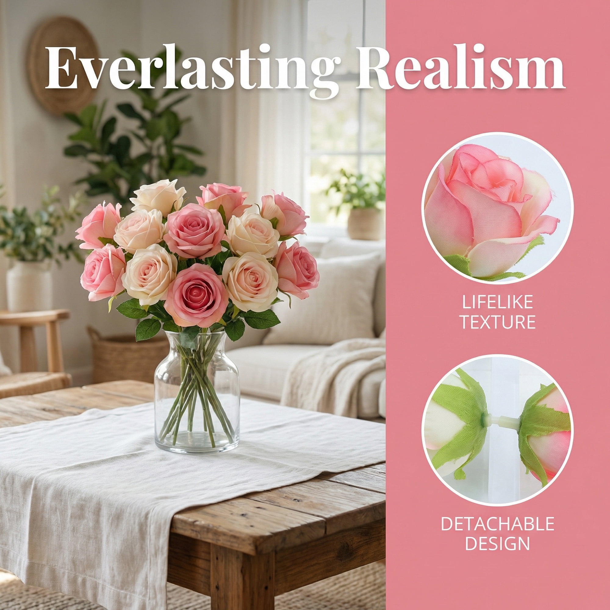 Unique Bargains 10Pcs Artificial Bulk Silk Rose Bouquet Dark Pink 9.4inch