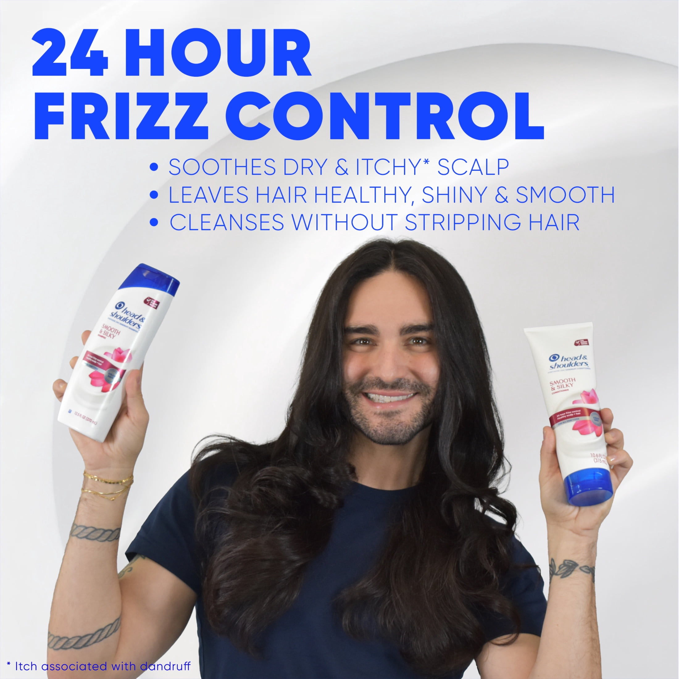Head and Shoulders Smooth and Silky Dandruff Shampoo, Frizz Control, Fresh Floral Scent, Color Safe, 12.5 fl oz
