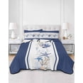 thumbnail image 3 of Coastal Navy Full Size Down Alternative Comforter, Lightweight Comforter Quilt Bedding Set with Pillow Shams Blue Starfish Coral Nautical Striped All Seasons Bed Comforter Duvet Insert 78"x90", 3 of 7