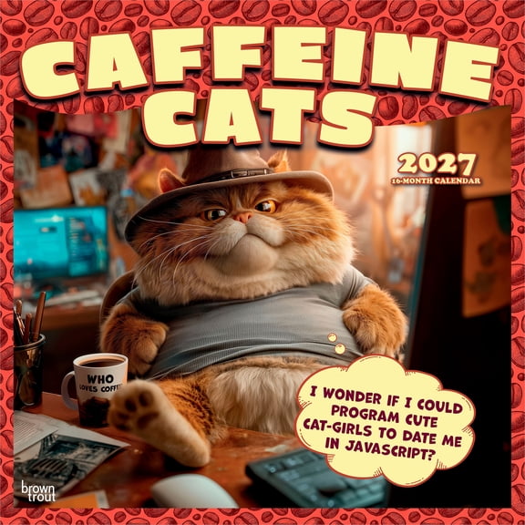 Caffeine Cats | 2027 12x24" (Hanging) Wall Calendar | Plastic-Free | BrownTrout
