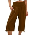 thumbnail image 3 of Aboser Womens Capris Plus Size Cotton Linen Cropped Trouser Cozy Soft Lounge Pants Drawstring Elastic Waisted Capri Pants with Pockets, 3 of 6