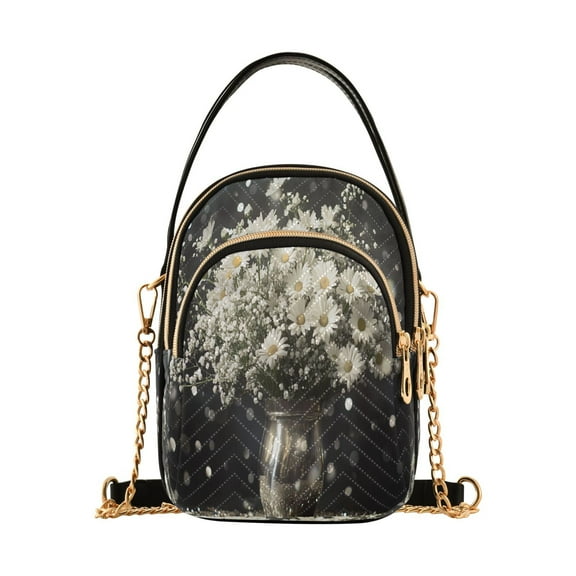 YAZAOO Cross Body Fashion Shoulder Waist Purse Bags Daisies in Metallic Vase Pocket Handbags