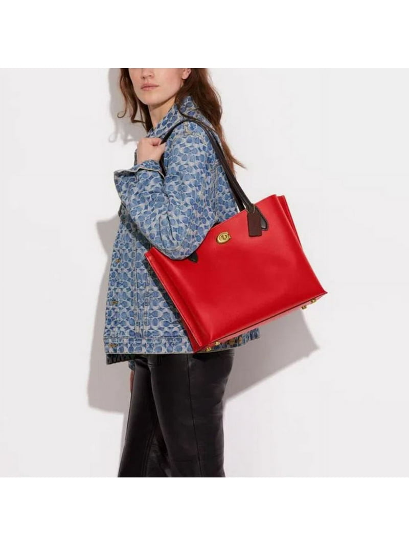 COACH Womens Color-Block Leather Willow Tote Sport Red Multi