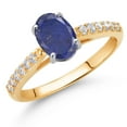 thumbnail image 2 of Gem Stone King 10K Yellow and White Gold Blue Lapis and White Lab Grown Diamond Engagement Ring for Women (1.58 Cttw, Oval 8X6MM, Gemstone Birthstone, Size 9), 2 of 4