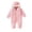 Pink, variant on Jalioing Newborn Baby Fuzzy Snowsuit Cute Solid Color Long Sleeve Zipper Rompers Winter Thermal Fleece Jumpsuit