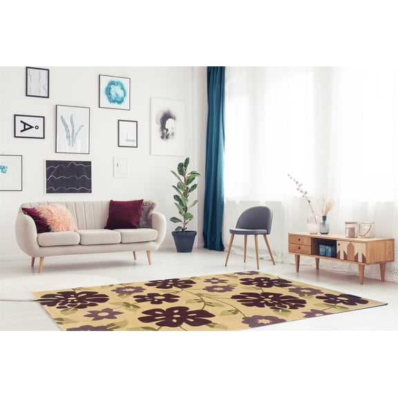 Bowery Hill 96'' x 120'' Transitional Fabric Hand Tufted Rug in Cream/Purple