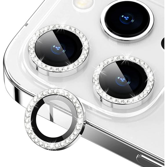 for iPhone 14 Pro/iPhone 14 Pro Max Camera Lens Protector Bling, 9H Hardness Scratchproof Metal Individual Diamond Ring Protector, Stylish Accessories, Case Friendly (Silver Diamond)