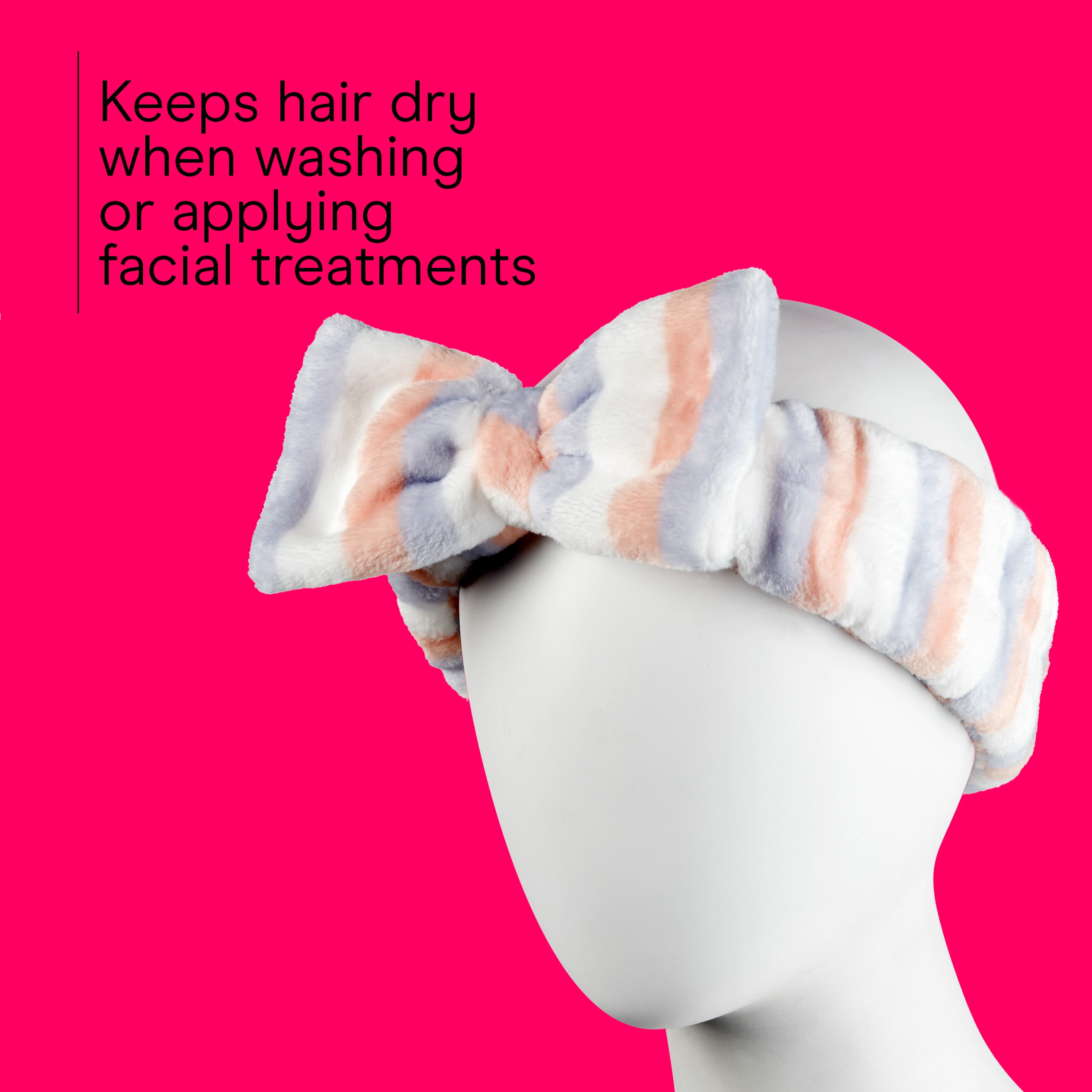 (2 pack) Conair Striped Spa Headwrap with Bow for Face Washing and Beauty Routines