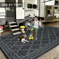 thumbnail image 4 of Memoryfield Waterproof Outdoor Rug 9x18ft for Patios, Plastic Straw Rug Outside Carpet Mats for RV, Picnic, Backyard, Deck, Balcony, Porch,Beach, Black & Gray, 4 of 9