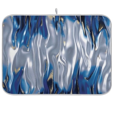Blue Tie Dye Dish Drying Mats Kitchen Mat Microfiber Counter Absorbent Dish Pad Drainer Rack 16"x18"