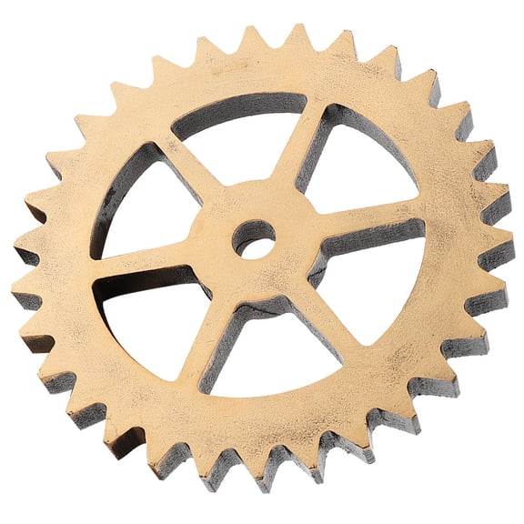 FRCOLOR 14.5 Inch Golden Wooden Gear Wall Decor, Retro Style Home and Office Ornament for Unique Interior Decoration