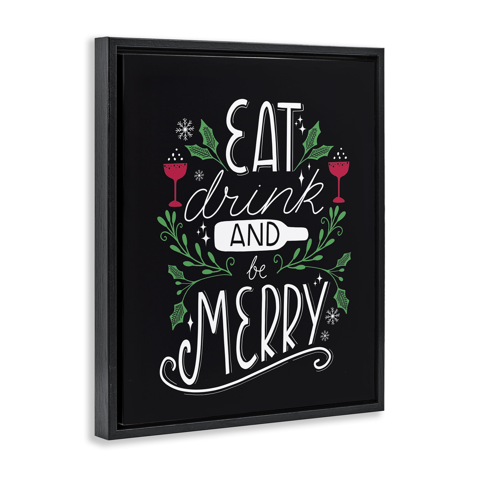 Stupell Industries Eat Drink and Merry Xmas Holiday Painting Black Floater Framed Canvas Art Prints Wall Art, 25 x 31