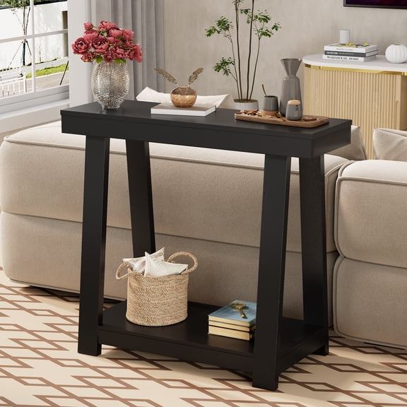 36" Industrial Console Table with 2 Storage Shelves, Narrow Sofa Table for Living Room or Entryway,Black