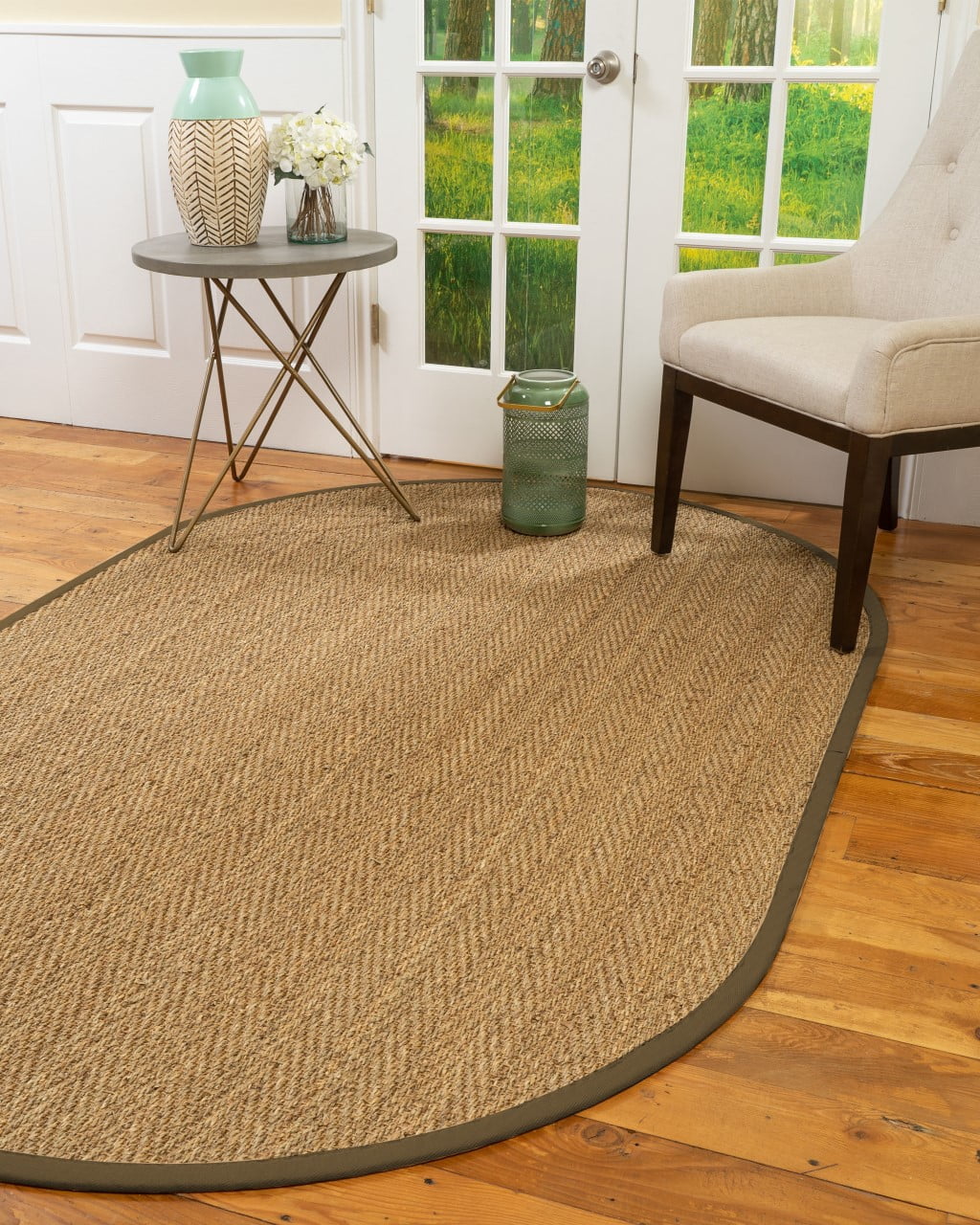 Natural Area Rugs Beach Custom Seagrass Rug, 8' x 10', Oval Malt Border