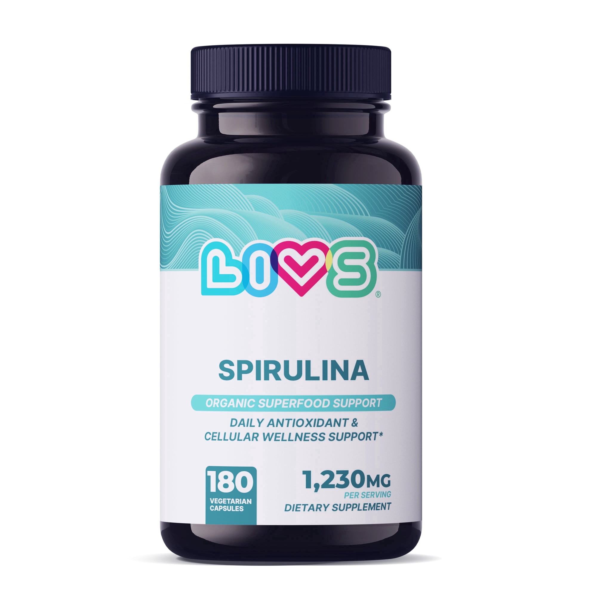 LIVS Nutrition Organic Spirulina Capsules, 1,230 mg per Serving, Blue Green Algae Superfood for Antioxidant Support, 180 Vegetarian Capsules