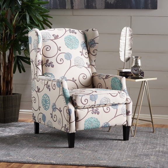 GDF Studio Westeros 26.5" Wing Back Fabric Recliner, White and Blue