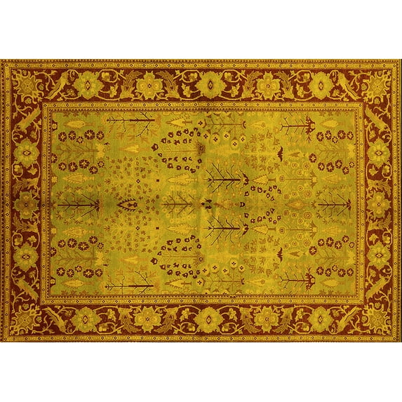 Ahgly Company Machine Washable Indoor Rectangle Oriental Yellow Industrial Area Rugs, 8' x 10'