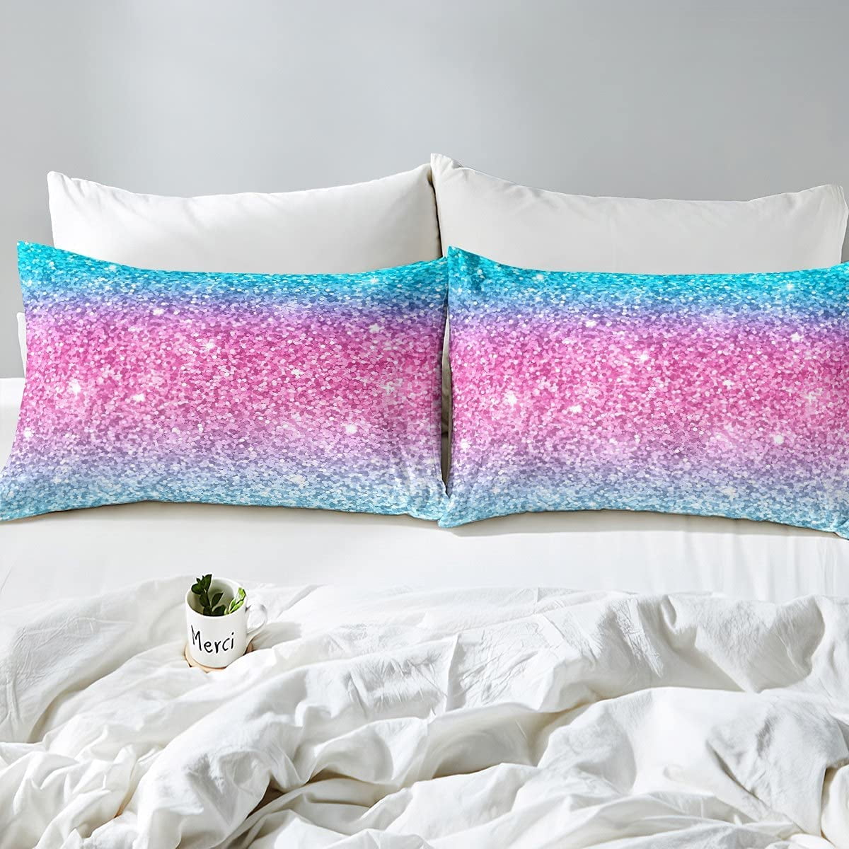 HHHC Girls Glitter Bedding Set Kids Chic Luxury Colorful Comforter Cover for Teens Girly Blue Pink Pastel Colors Duvet Cover Breathable Modern Bedspread Cover Room Decor Quilt Cover King Size Walmart....