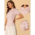 thumbnail image 2 of INSPIRE CHIC Blusa De Manga Corta Con Volantes Y Cuello Peter Pan Floral Para Mujer Blanco S, 2 of 6