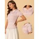 thumbnail image 2 of INSPIRE CHIC Blusa De Manga Corta Con Volantes Y Cuello Peter Pan Floral Para Mujer Blanco XS, 2 of 6