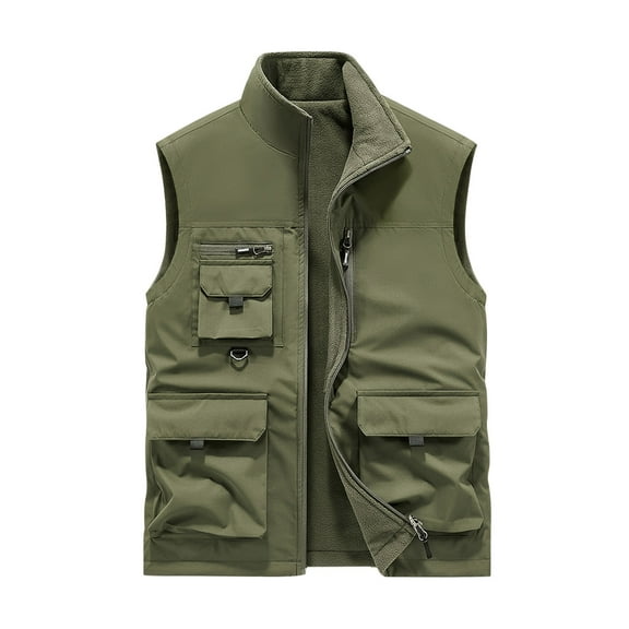 ZCFZJW Men's Work Fishing Vests Lightweight Solid Color Sleeveless Safari Travel Hunting Waistcoat with Multi-Pockets Green XXL