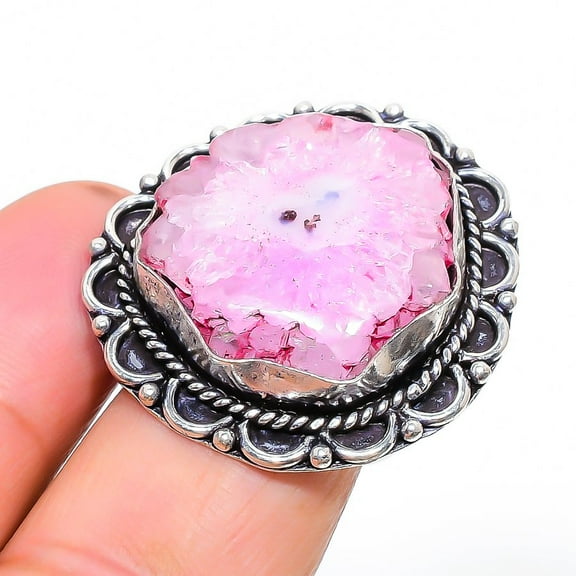 Pink Botswana Agate Gemstone Ring Handmade Antique Design Jewelry 8.50" FR 1182
