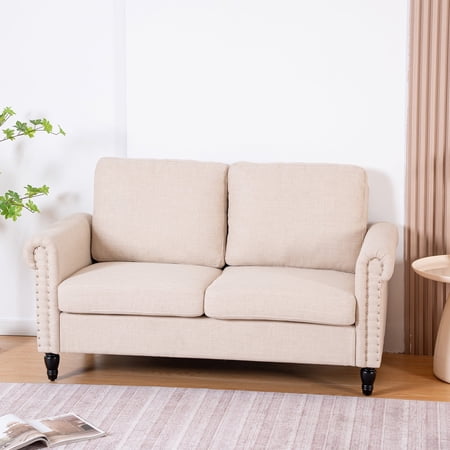 57 Loveseat Sofa,2 Seat Couch with Linen Fabric,Small Couches for Small Spaces with Solid Wood Legs,Comfy Love Seat Sofa for Living Room,Bedroom,Apartment