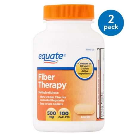 - (2 Pack) Equate Fiber Therapy Methylcellulose Caplets, 500 mg, 100 Ct
