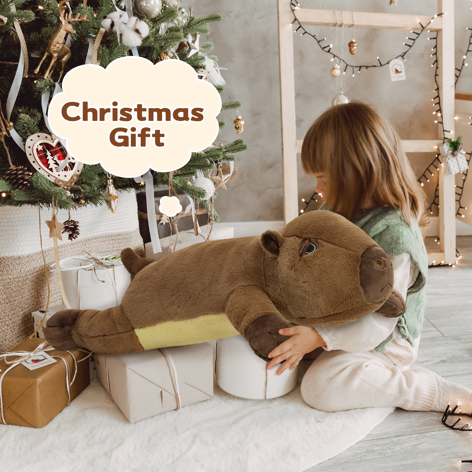 MorisMos 39" Cute Capybara Stuffed Animal, Soft Sleeping Capybara Throw Pillow